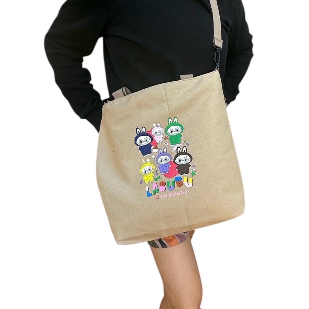 🆕 Monsters Labubu Woman’s Tan Canvas Shoulder Bag